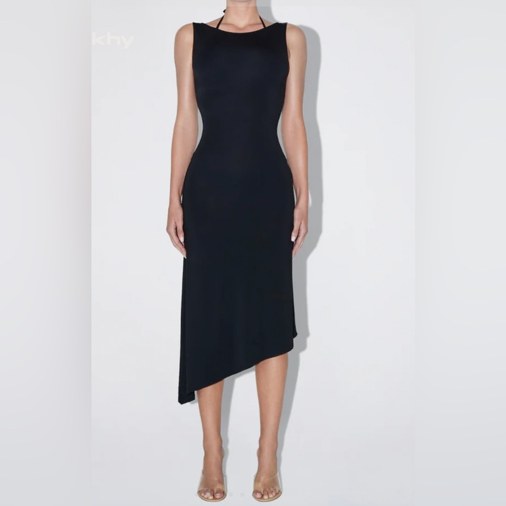 SOFT STRETCH ASYMMETRICAL MIDI DRESS